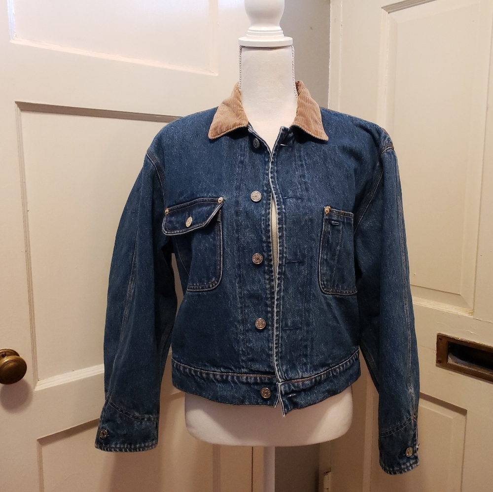Ralph Lauren Vintage Women’s Jeans Jacket Corduroy Collar Equestrian Theme Polo